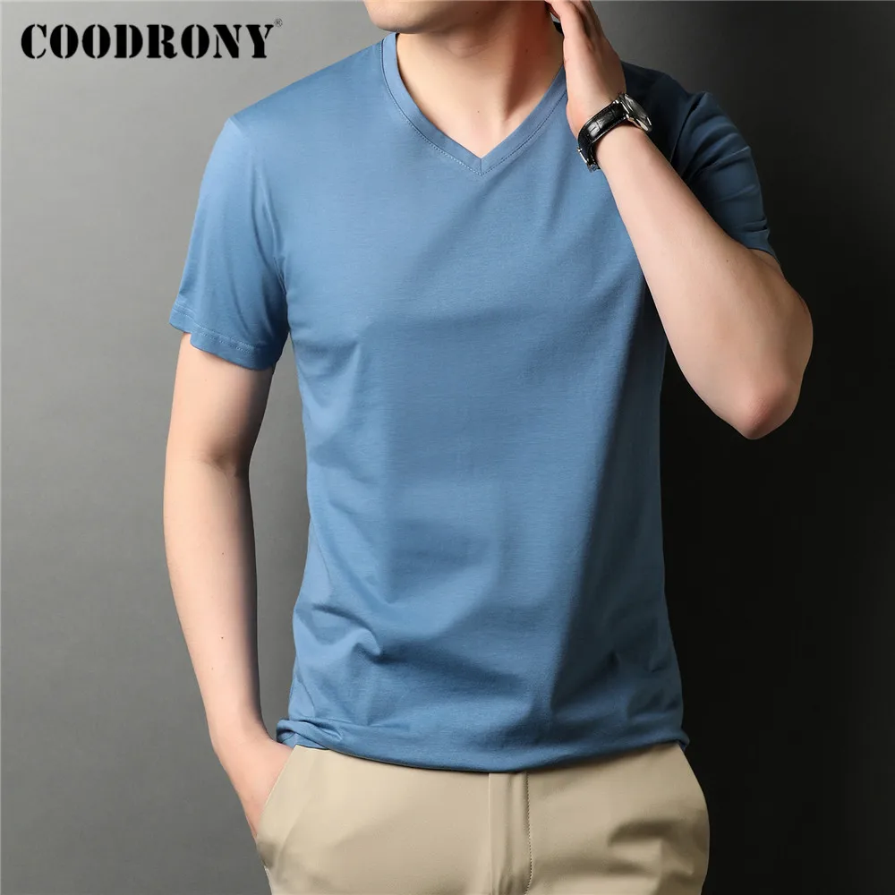 Футболка COODRONY мужская хлопковая с V-образным вырезом крутая Классическая