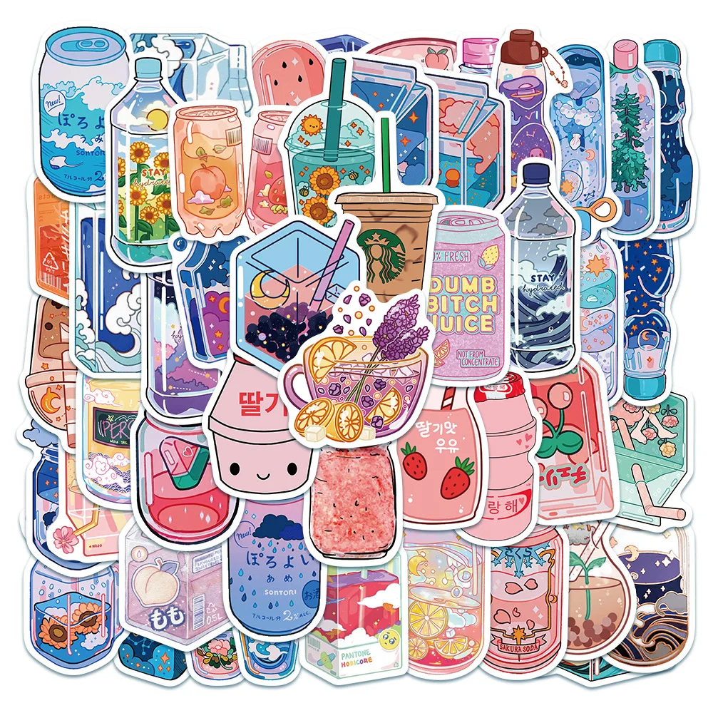 

10/30/50PCS Cute Cartoon Food and Beverage Bottle Stickers Hand Account Diary Phone Case Decoration Graffiti Toys Wholesale