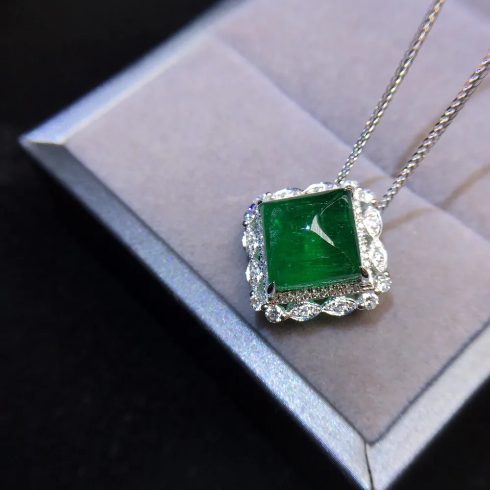 AGL Fine Jewelry сертификат Настоящее 18 к белое золото AU750 натуральный зеленый изумруд 5.4ct подвески из драгоценных камней для милое Женское Ожерелье