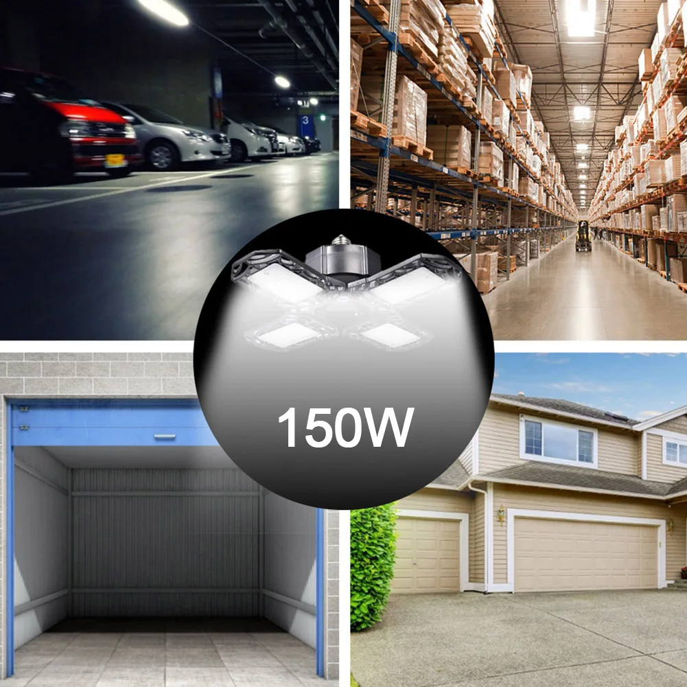 

150W 15000LM Ceiling Lighting Shop Industrial Deformable Workshop Barn LED Garage Light Warehouse Basement Adjustable Angle Gym