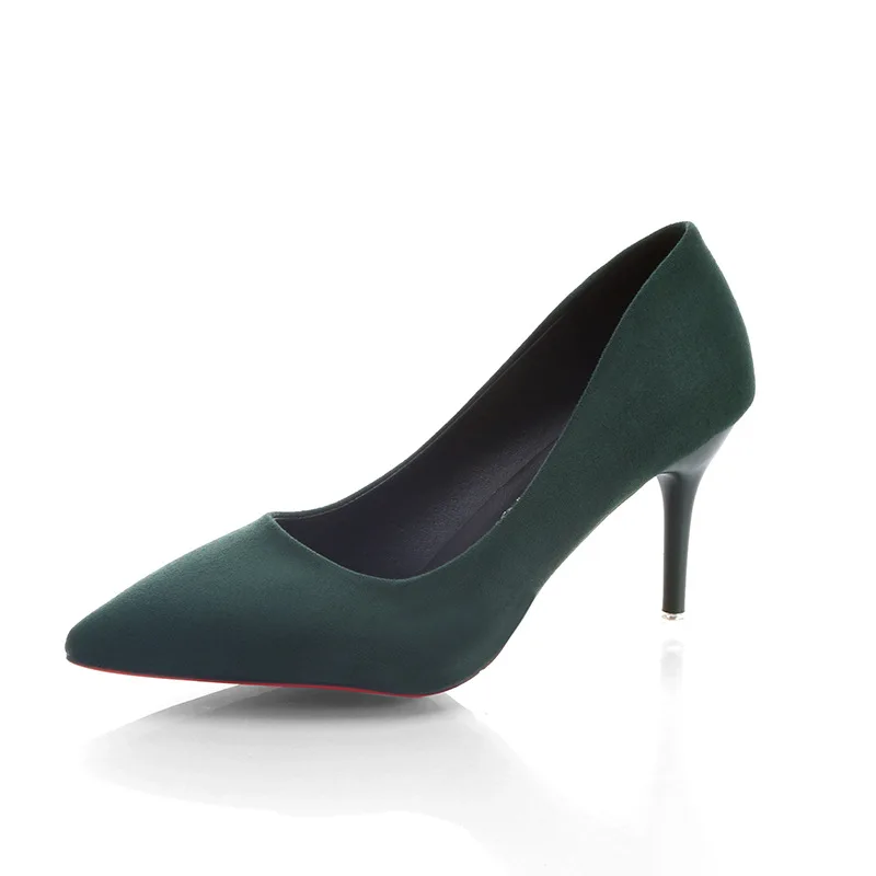 

2019 new 10cm Black Green Suede high heels fine heel professional shoes women's single shoes pointed shoes