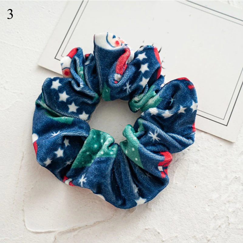 

Flannel Christmas Scrunchies Ponytail Holder Velvet Hair Rope Hair Ties Elastic Hair Bands Xmas Geometric Print Hair Accessories