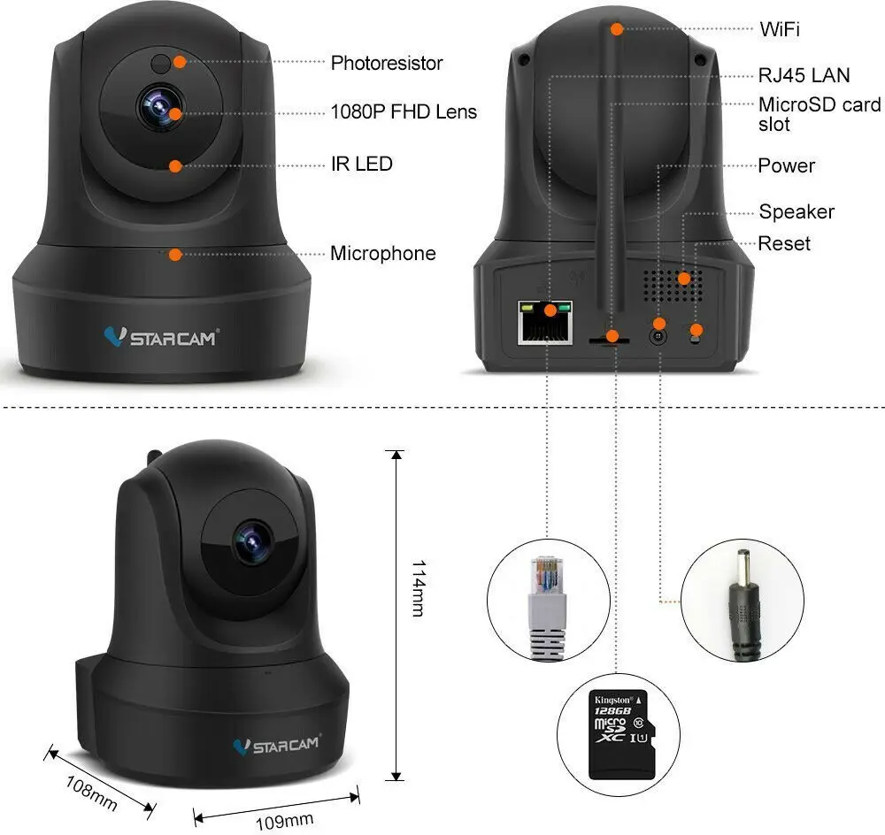 Камера видеонаблюдения Vstarcam 1080P Wi Fi IP с облачным хранилищем двусторонняя