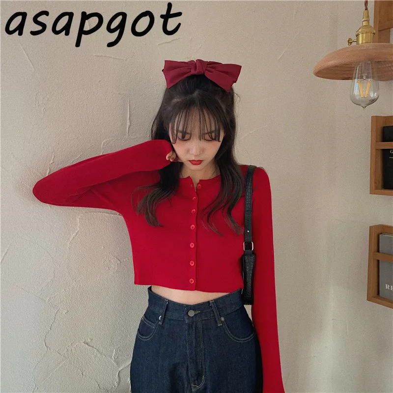 Candy Color Ribbed Knitted Cardigan Women Autumn Winter Long Sleeve Basic Cropped Sweaters Female Casual Short Jumper Top |