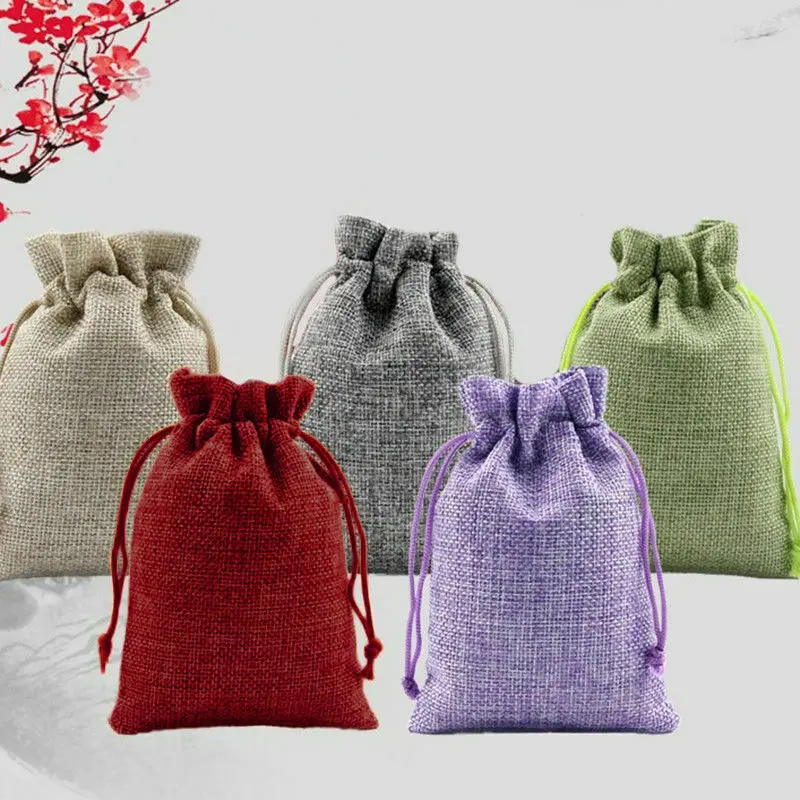 

7x9cm Drawstring Natural Burlap Bag Jute Gift Bags Jewelry Packaging Wedding Bags with Candy Bag 50 pcs / bag