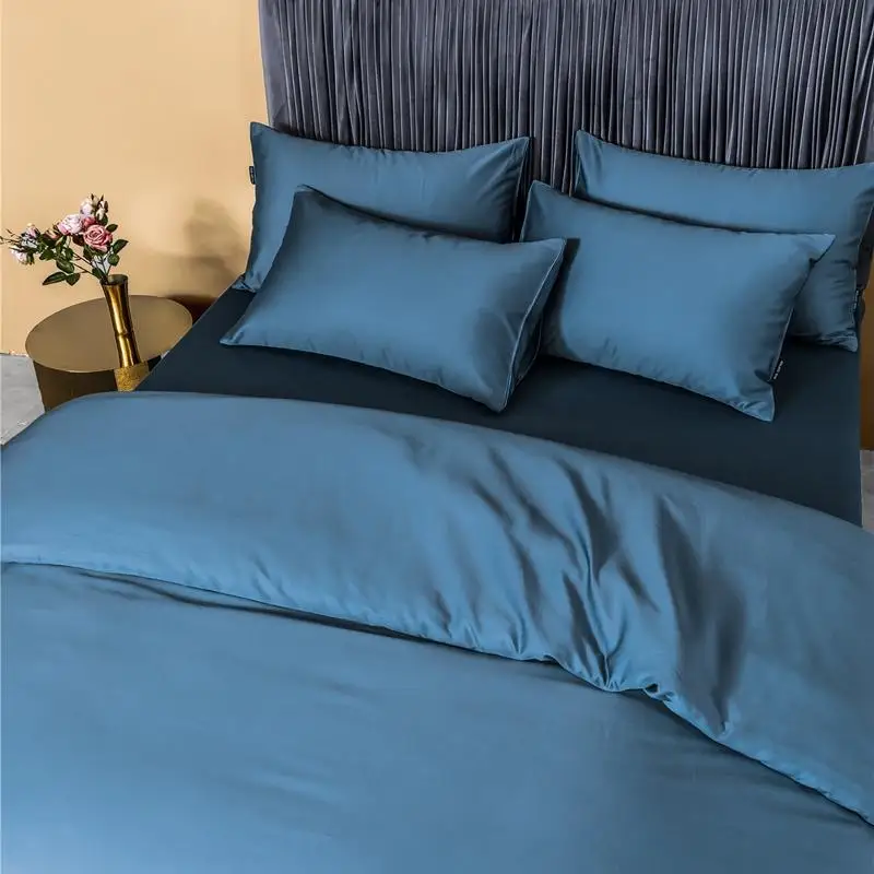 

Bedding Set Luxury Egyptian Cotton Queen Size Blue Color Bedding King Size Duvet Cover Sets funda nordica cama 150 Bedclothes