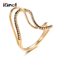 kinel hot 585 rose gold twist finger rings for women micro paved black natural zircon ring ethnic bride wedding jewelry