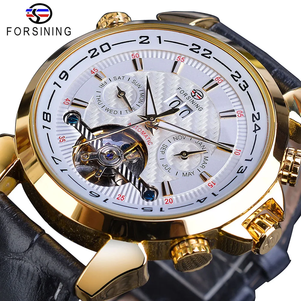 GMT984-1 Forsining Мужские механические часы Автоматические Toubillon Дата Relogio бизнес Скелет Натуральная кожа наручные часы Masculino - Цвет: GMT984-1
