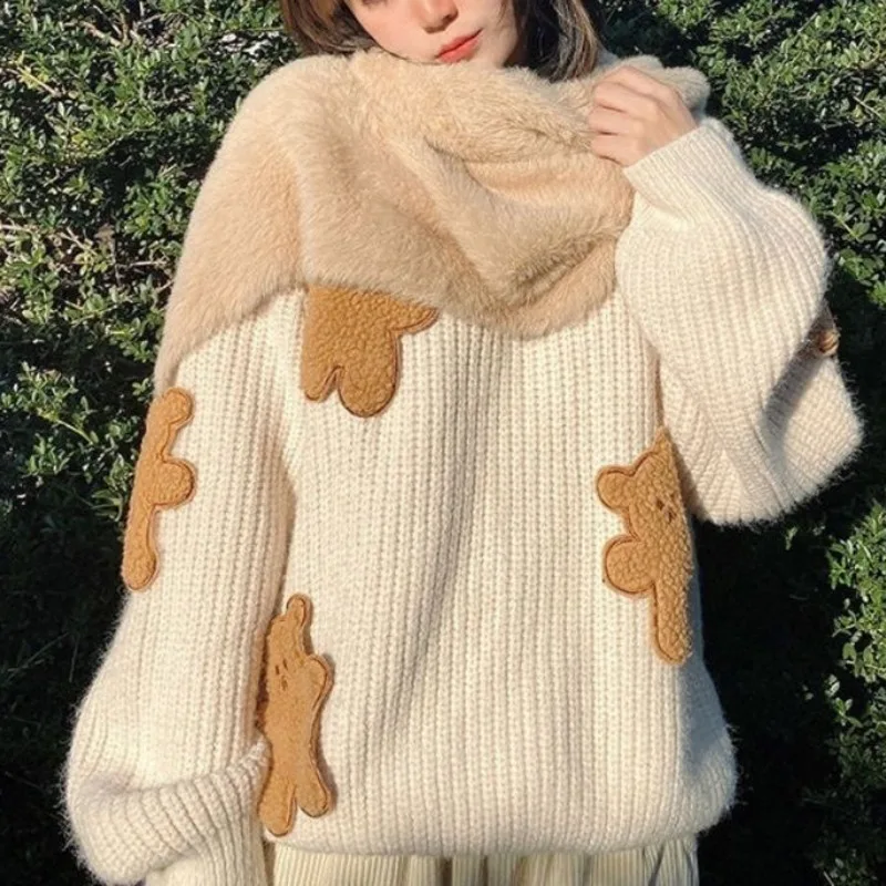 

Вязаный свитер с мишкой Тедди, милая одежда для женщин, женские свитера, женские пуловеры, Джерси, дизайнерская Милая одежда Kawaii Harajuku