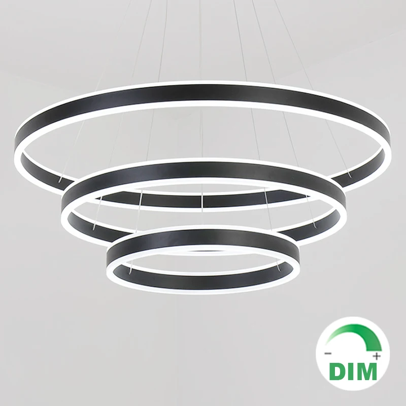 

Modern circular 1 2 3 ring modern hanging pendant light LED adjustable acrylic PMMA brown white black dimmable LED pendant lamp