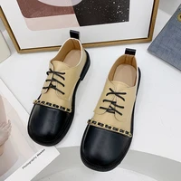 ladies high quality flat leather shoes fashion pu casual non slip sneakers youth retro art women shoes factory outlet