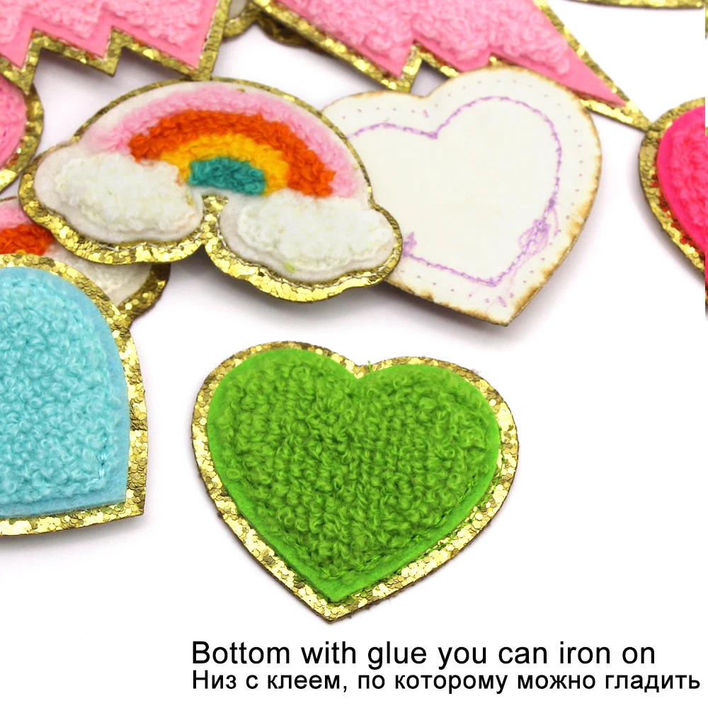 1Pcs Sequin Chenille Embroidery Patches Rainbow/Lightning/Heart Appliques Iron On For Children Woman Clothes | Дом и сад