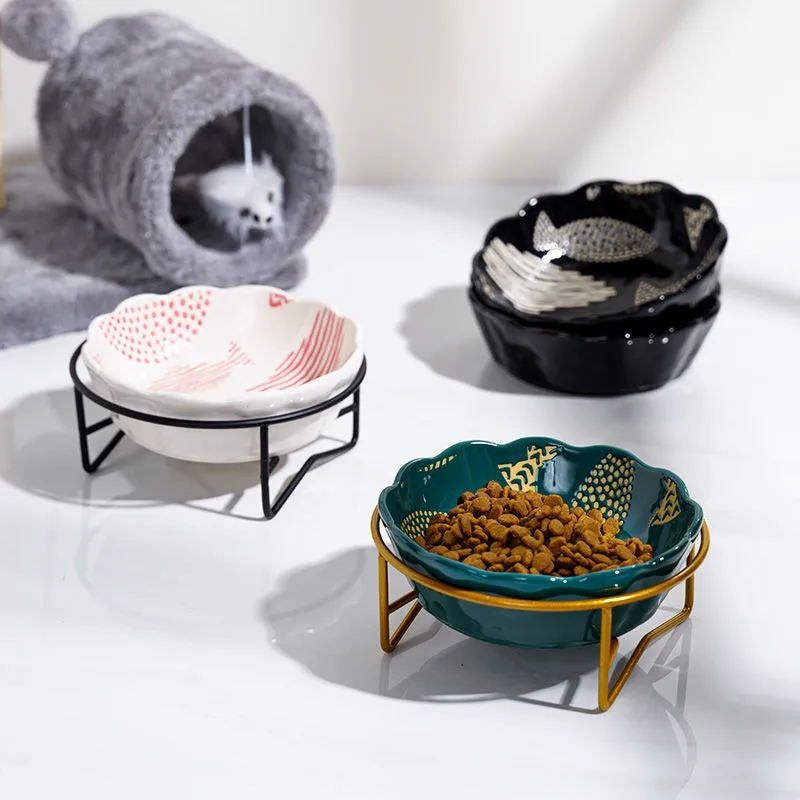 

Cute Ceramic Pet Bowl Protect The Spine Table High Foot Cute Cartoon Feeder Dog and Cat Fish Pattern Bowl Pet Supplies