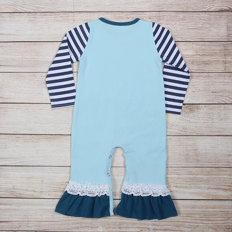 

New Fashion Boutique Boys Autumn And Winter Blue Long Sleeve Stay Wild Font Print Pattern Baby Romper