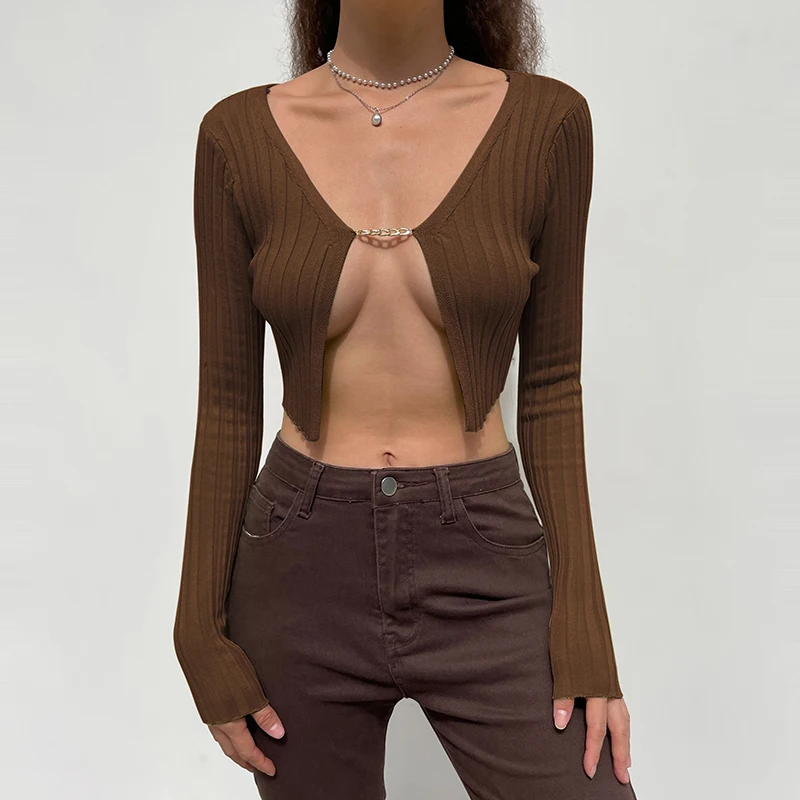 Пикантный женский кардиган Darlingaga в стиле Харадзюку с зеленой цепочкой кроп-топы