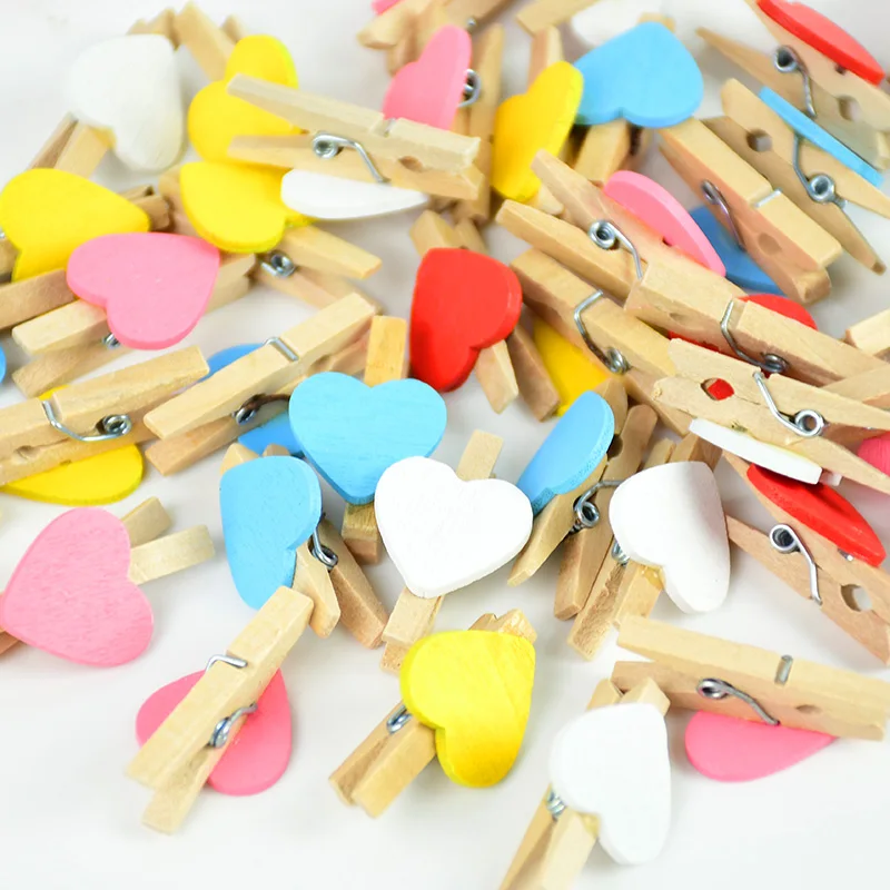 

50pcs/lot Mini Love Heart Shape Wood Clips Clothes Photo Paper Peg Pin Clothespin Handicrafts Home Birthday Wedding Decoration