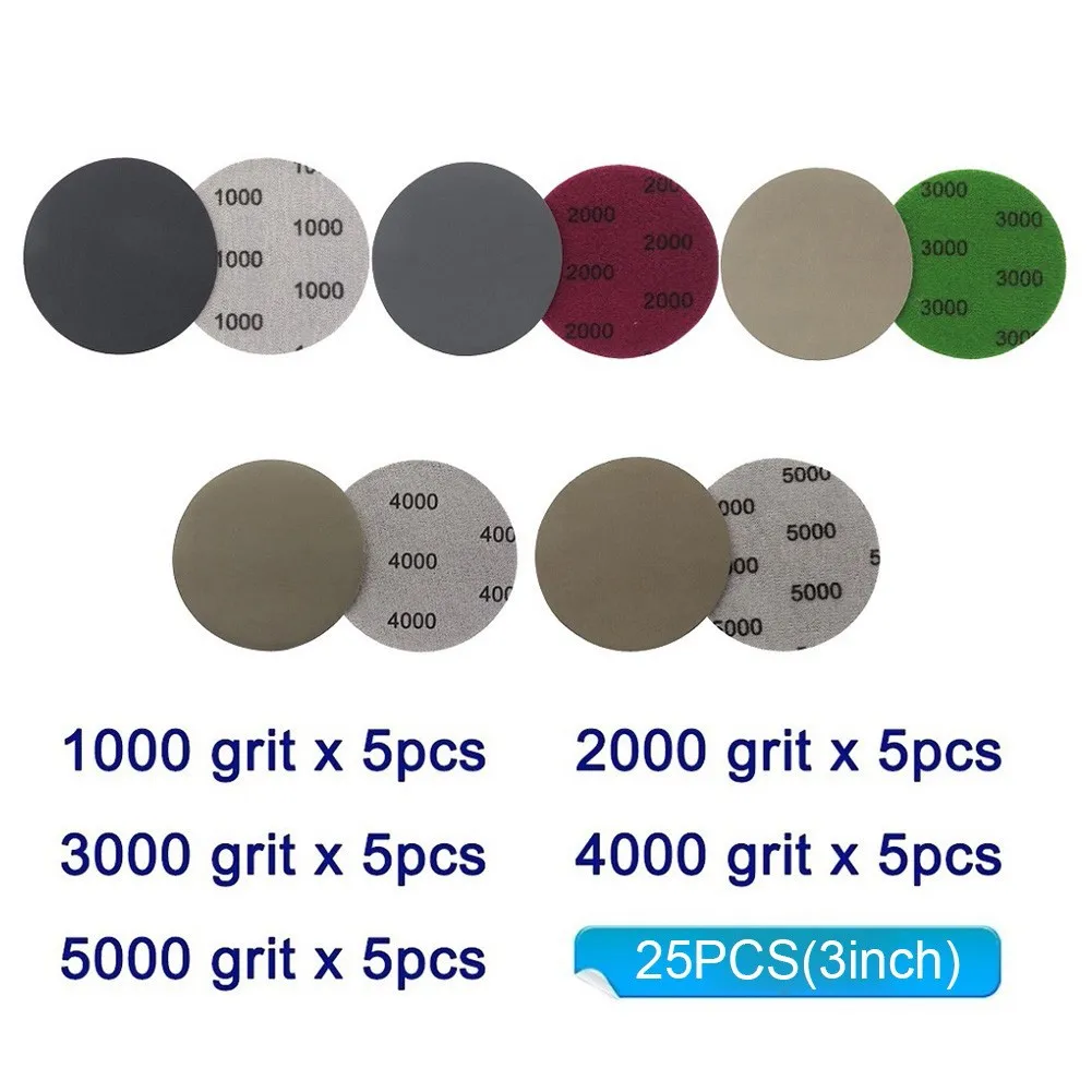 

30Pcs 75mm 3inch Sanding Discs Sander Disc 1000 2000 3000 4000 5000 Grit Hook Loop Wet/Dry Round Sandpaper Disk Sand Sheet