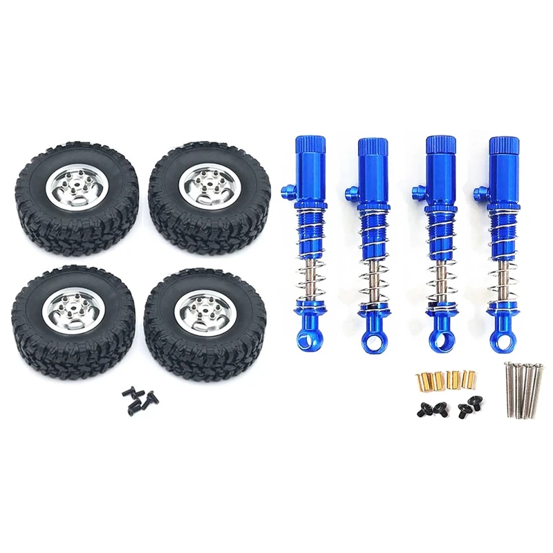 

2 Set RC Car Part: 1 Set Metal Shock Absorber Damper & 1 Set Metal Wheel Rim With Rubber Tire Tyre