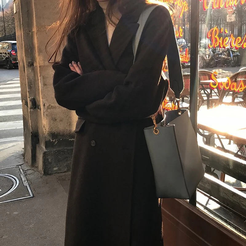 

Woolen coat women autumn and winter korean loose big oversize long casual wool woolen coat