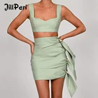 Короткий топ и юбка JillPeri из искусственной кожи, комплект из двух предметов, элегантный вечерний клубный пикантный комплект из 2 предметов для дня рождения, женские костюмы