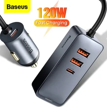 Baseus 4 Port 120W USB Car Charger Quick Charge PPS Fast Charging PD 20W Type C Car Charger For iPhone 12 Xiaomi Samsung Tablet