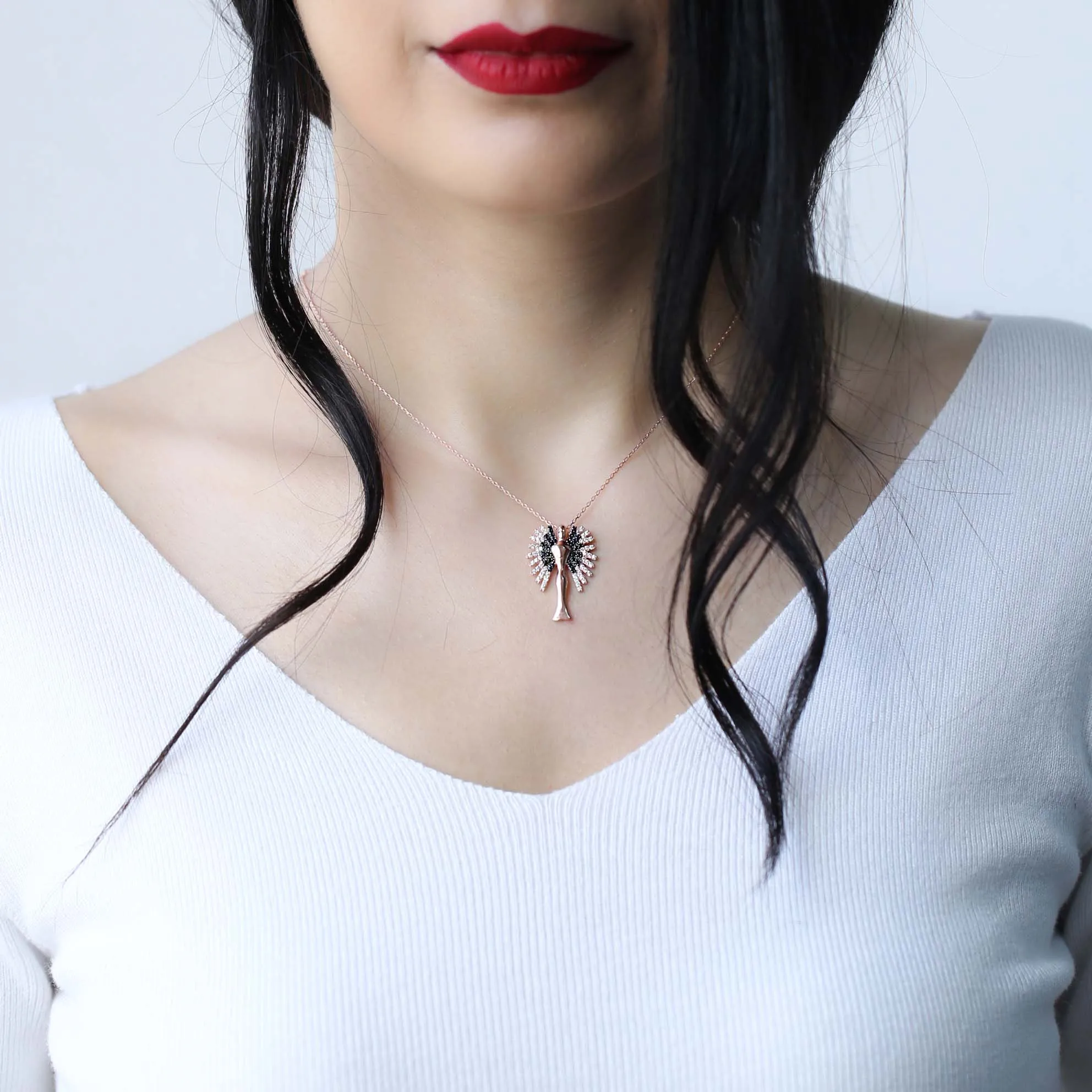 

Mother With Wings Charm Design Turkish Handmade 925 Sterling Silver Necklace