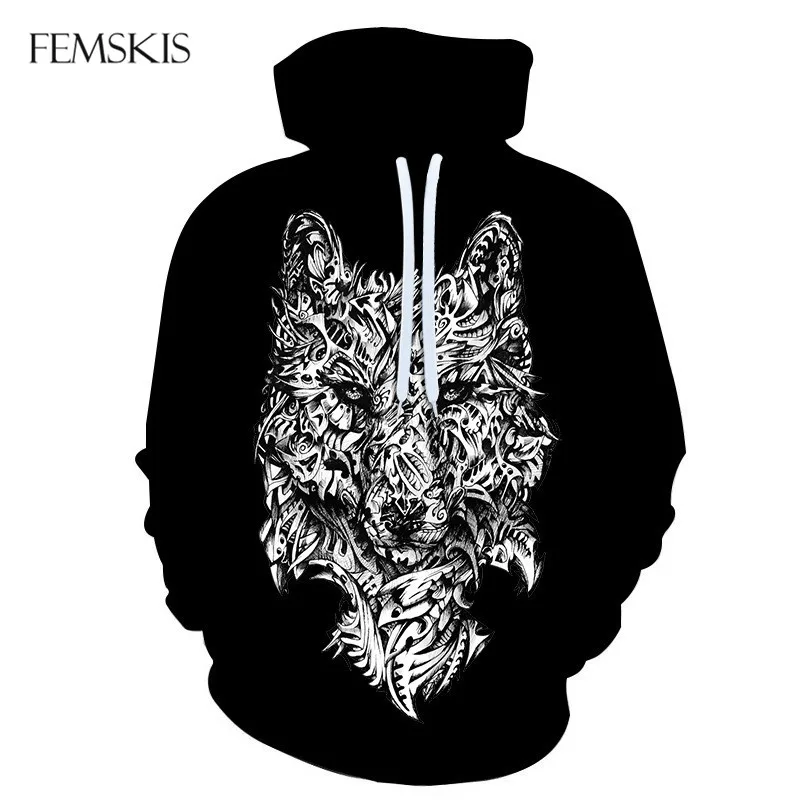 

FEMSKIS Wolf Printed Hoodies Men 3D Hoodies Sweatshirts Jackets Pullover Fashion Animal Streetwear Women Casual Harajuku Hoody