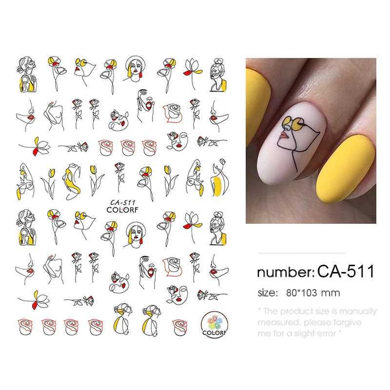 

1Sheet 3D Sticker Models Colorful Black Line Abstract Image Nail Girl Stickers Sexy 3D Nail Sticker Slider For Nail Art