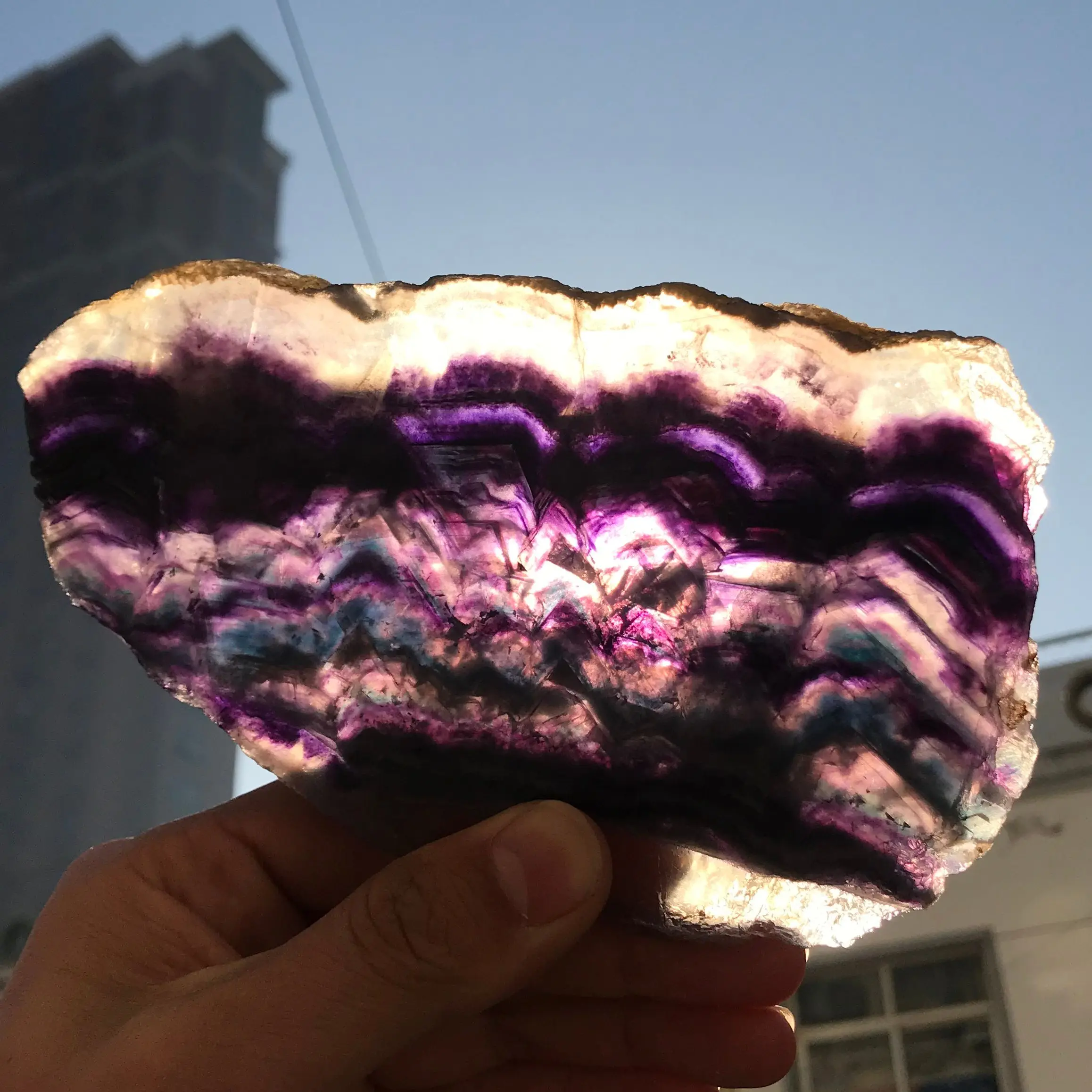 

1pcs Natural Beautiful Rainbow fluorite slab crystal slice 16-17cm