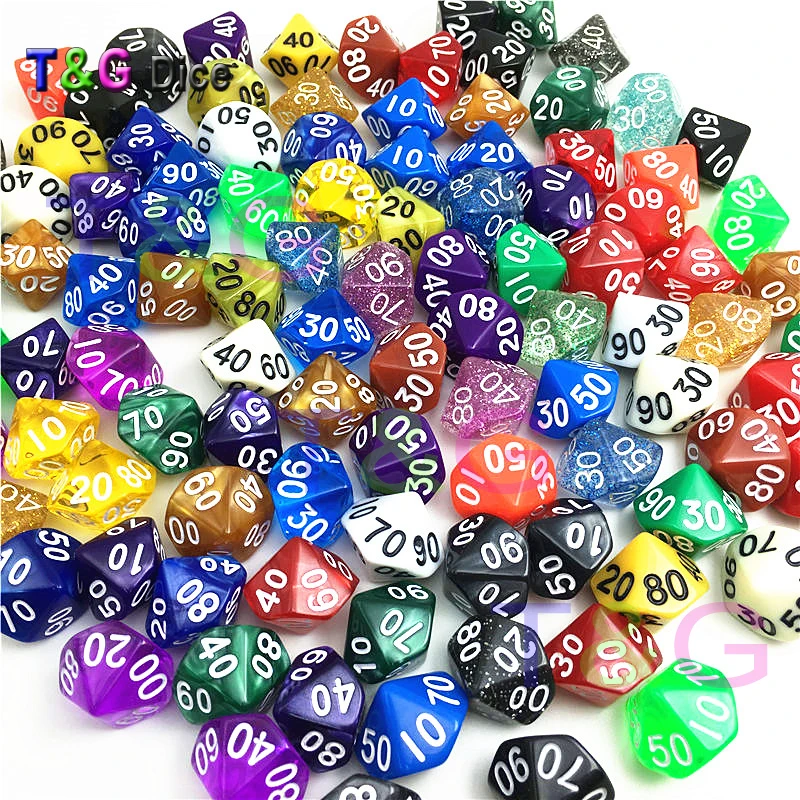 Набор из 10 случайных цветов случайный стиль D4 D6 D8 D10 D00 D12 D20 для игры в кости как