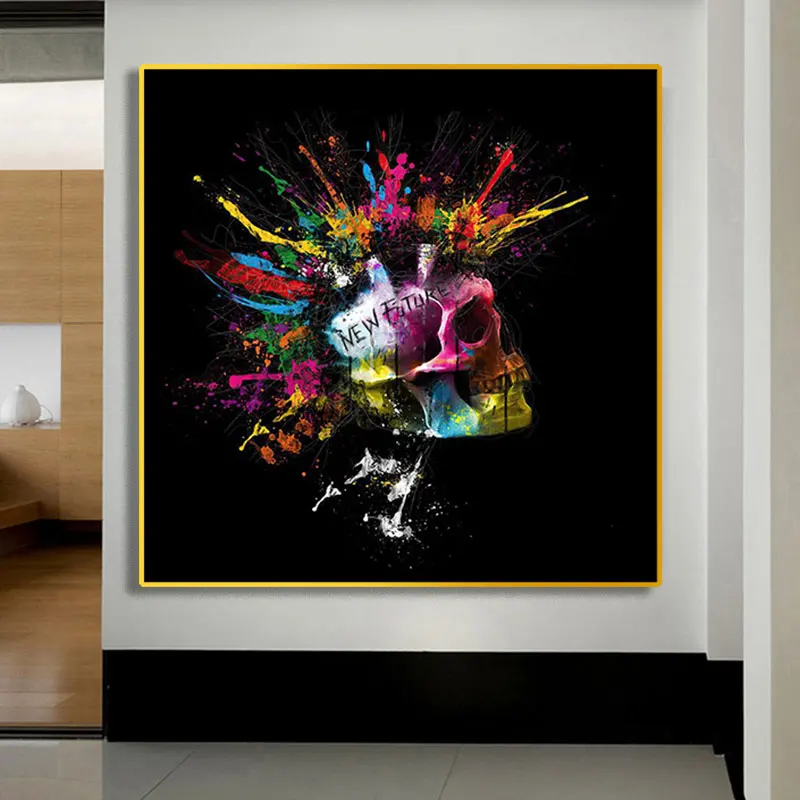 

Colorful Graffiti Art Skull Posters and Prints Street Wall Art Canvas Painting Abstract Cuadros Picture for Living Room Decor