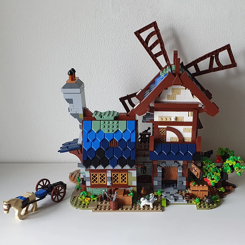 

Конструктор MOC ветряная мельница в средневековом городке, совместимый с 21325, креативный конструктор с видом на городскую улицу, игрушки для ...