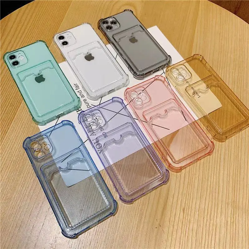 

Fashion Card Slots Shockproof Phone Case for iPhone 11 12 Pro Max X XS XR SE 2020 7 8 Plus Transparent Soft TPU Back Cover Coque