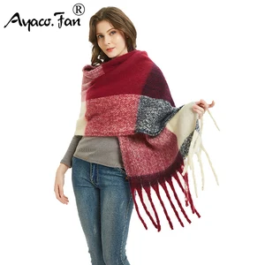 Кашемировый шарф, новинка сезона осень-зима 2019, клетчатые теплые женские шарфы, широкие клетчатые шали, Женские палантины из пашмины, Женский палантин