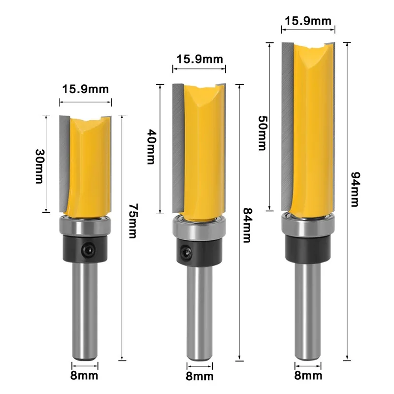 

1pcs 8mm Shank Flush Trim Router Bit Pattern Bit Top Bottom Bearing 5/8" Blade Template Wood Milling Cutter Carpenter