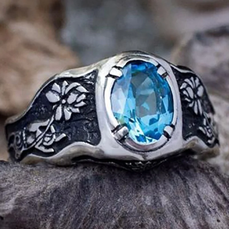 

Fashion Retro Inlaid Blue Diamond Engagement Wedding Bridal Ring Daily Casual Party Jewelry Gift Size 6-10