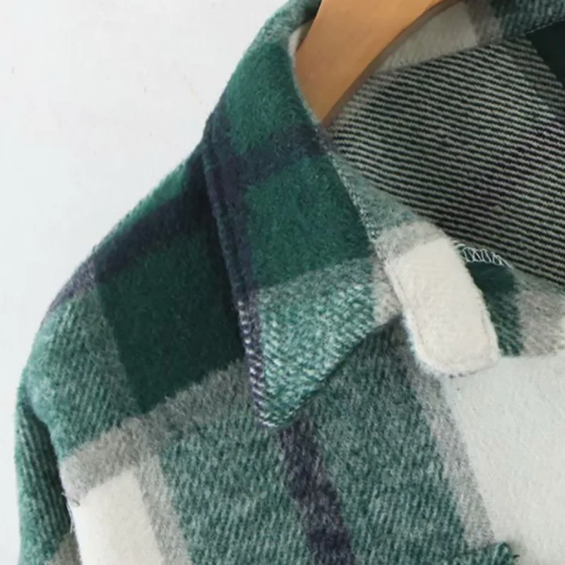 

Lapel Long Sleeve Cardigan Coat Single-Breasted Buttoned Chest Pocket Loose Plaid Shirt Jacket Women's Oversized Shirts Tops