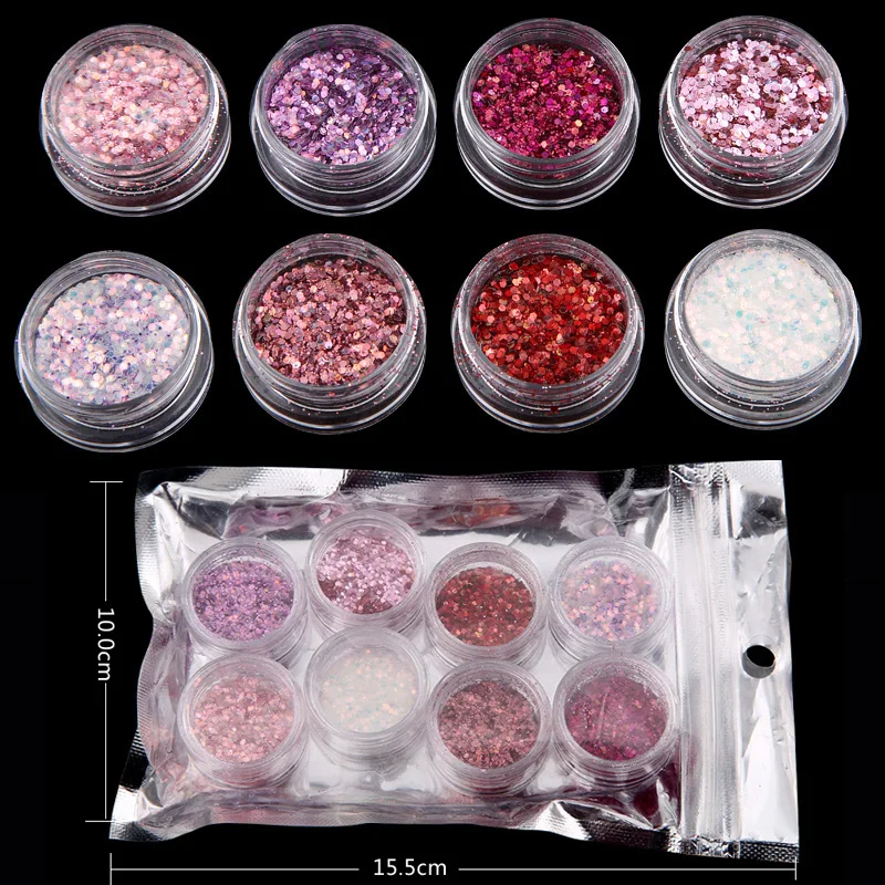 Mixed 8 Colors Glitter Sequin Nail Flakes Powder Mirror Effect Powders Sequins Gel Polish Chrome Pigment Decorations | Красота и