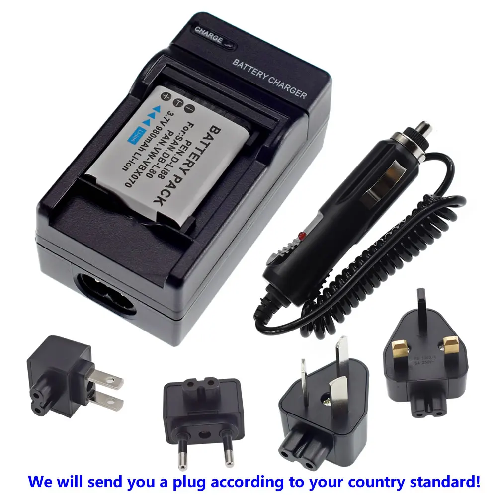 4 New Battery Pack + Charge for Sanyo DB-L80 L80A DBL80 Pentax D-L188 DL188 D-Li88 VPC-GH1GX CS1PX X1 Car Plug | Электроника