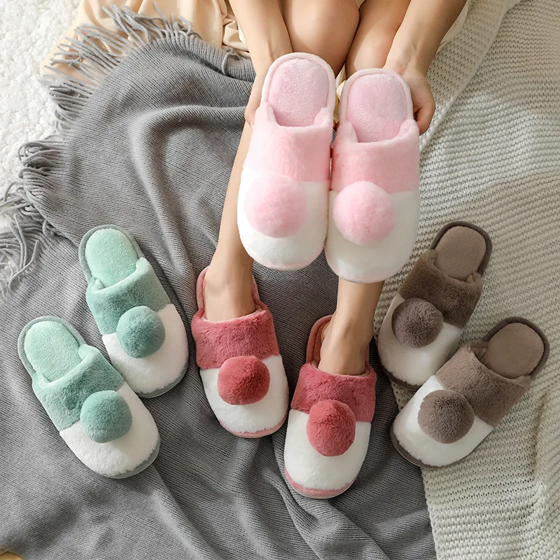 

2021 new autumn and winter indoor lovely cotton slippers home shoes imitation rabbit hair moon shoes warm wool slippers