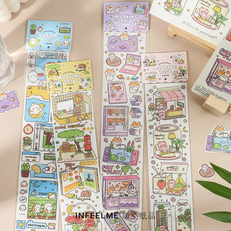 

Kawaii Daily Long Tape Little World Series Washi Masking Tape Stickers Scrapbooking Stationery Decorative Long Strip Of Tape