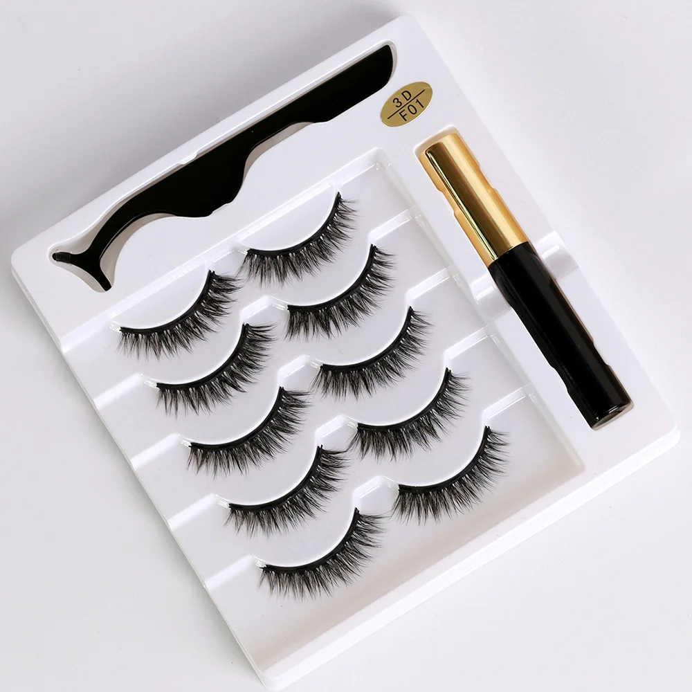 

5Pairs Magnetic Eyelashes Small Natural No Glue Liquid Eyeliner&Tweezer Set Soft Makeup Tools Handmade Mink Eye Lashes
