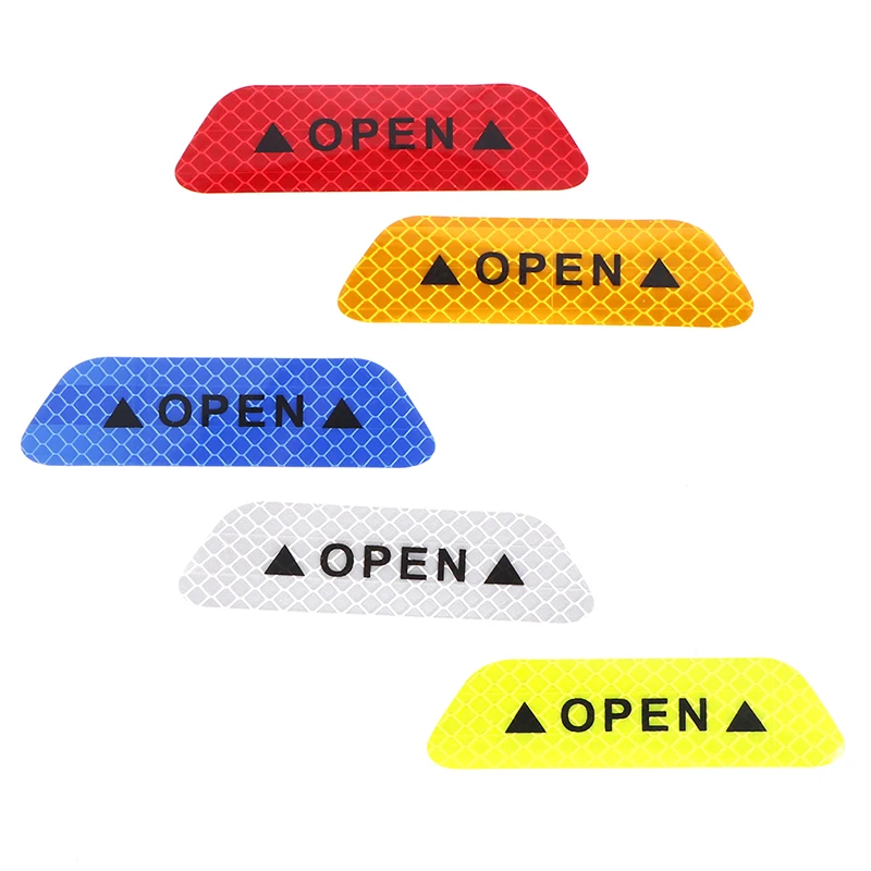 

4pcs/set Car Door Stickers Safety Warning Reflective Signs OPEN Rainy And Foggy Reminder High Reflective Stickers