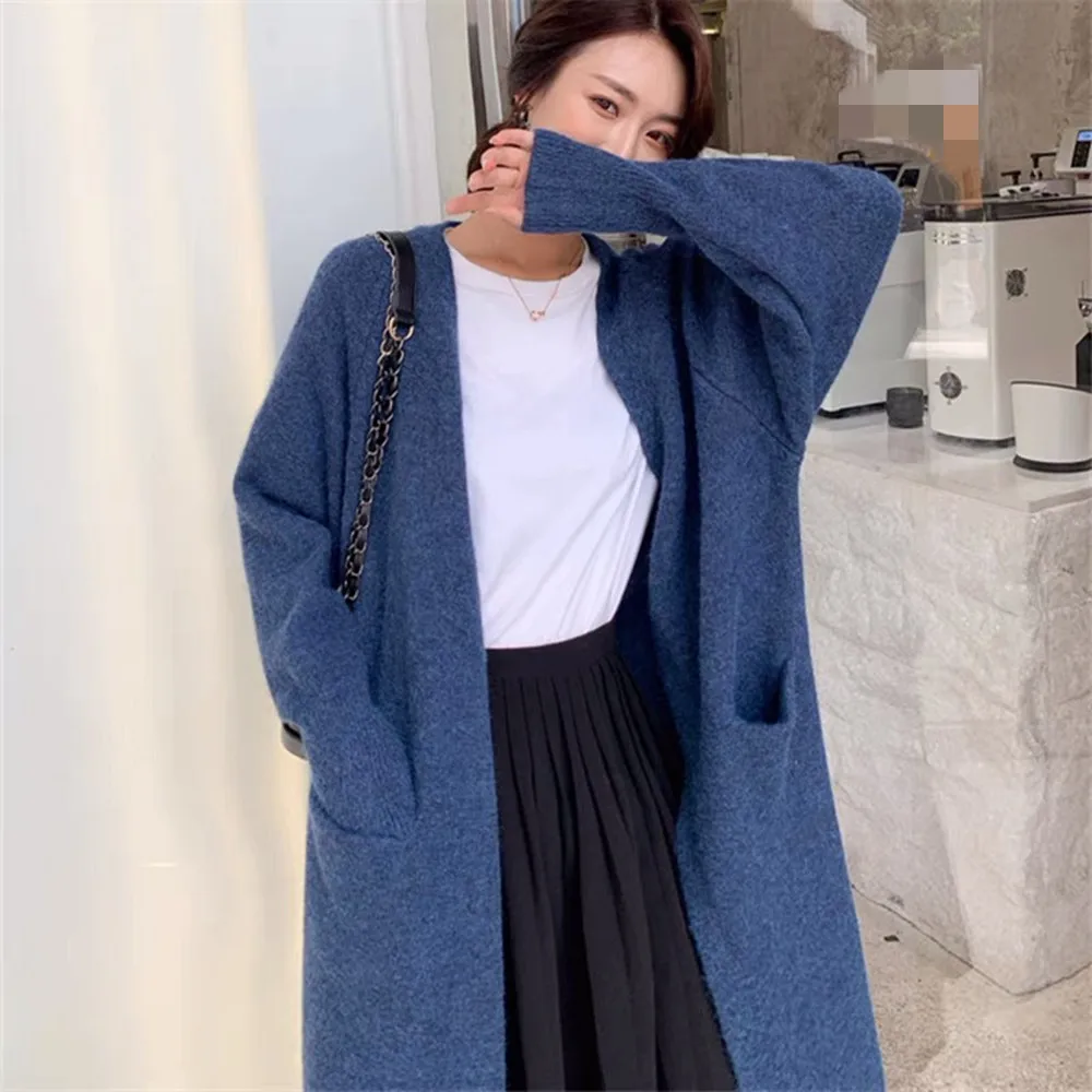 

New Korean Version Lazy Wind Loose Medium and Long Knee Sweater Cardigan Knitted Jacket Women's Thickened