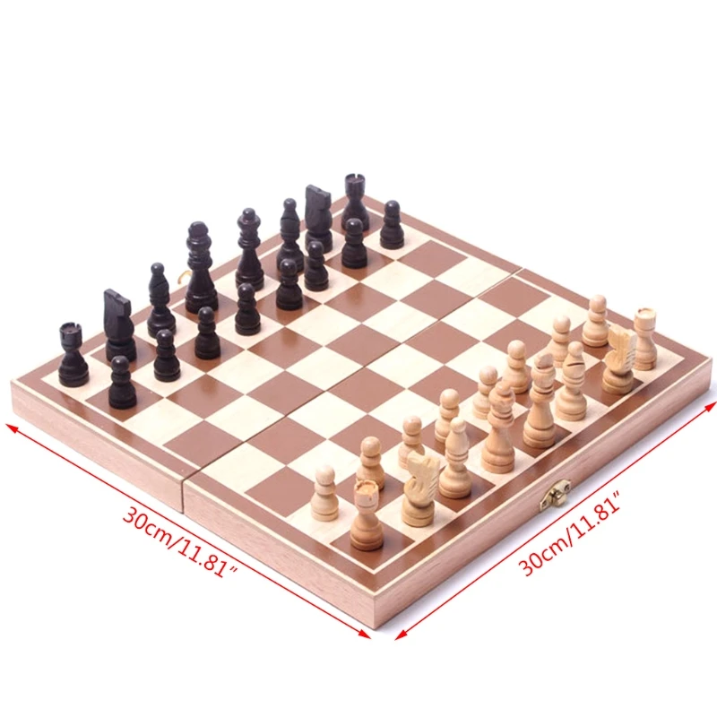 

International Chess Folding Wooden Chess Set Portable Travel Wooden Board Games Chess Set for Kids and Adults H053