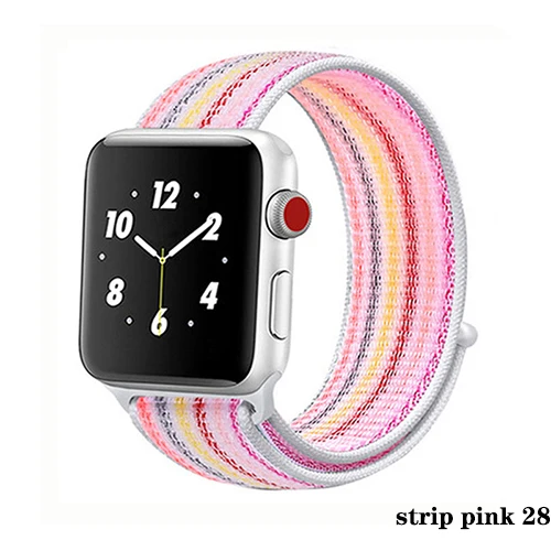 Нейлон pulseira для apple watch band 4 44 мм 40 мм(iwatch 5) apple watch 3 2 1 ремешок 42 мм 38 мм дышащий браслет ремень аксессуары - Цвет ремешка: strip pink 28