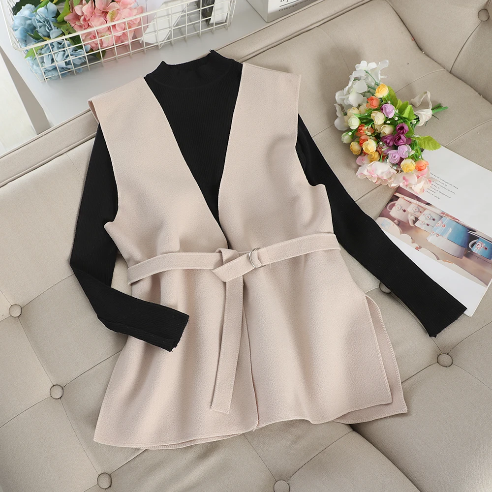 SINGRAIN осенний женский свитер с высоким воротом шерстяной Теплый жилет свободная