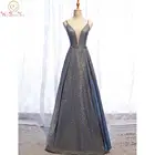 Женское вечернее платье, серое длинное блестящее платье-трапеция без рукавов, с V-образным вырезом, для выпускного вечера, в стиле знаменитостей, 2020