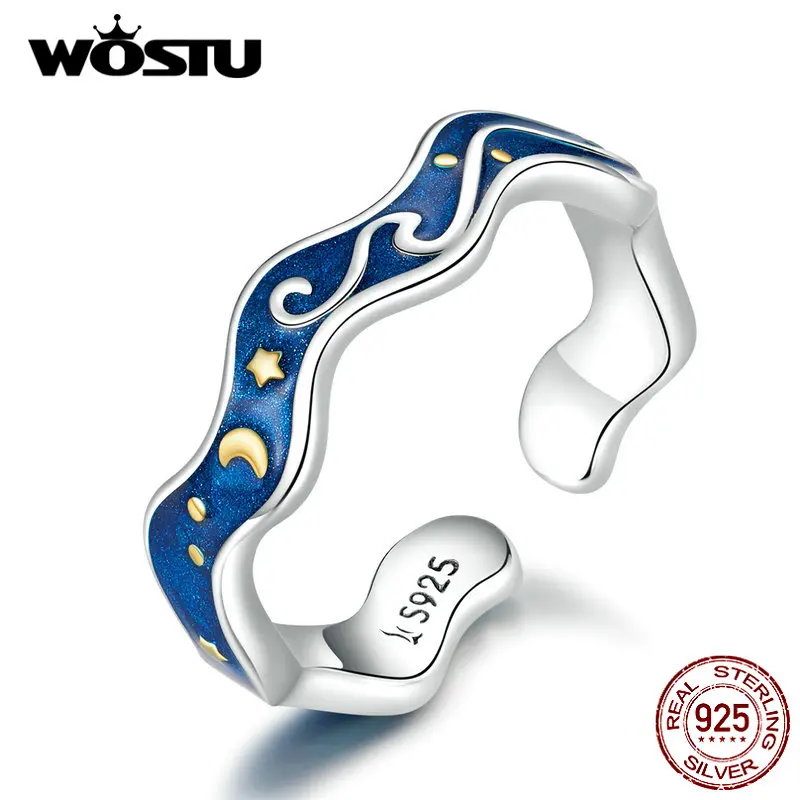 Фото WOSTU горячее модное Настоящее серебро 925 пробы Звездное небесно голубое кольцо для