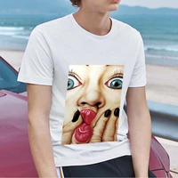 simple t shirt mens clothes white casual trend funny big pattern slim printed top commuter o neck t shirt mens short sleeve